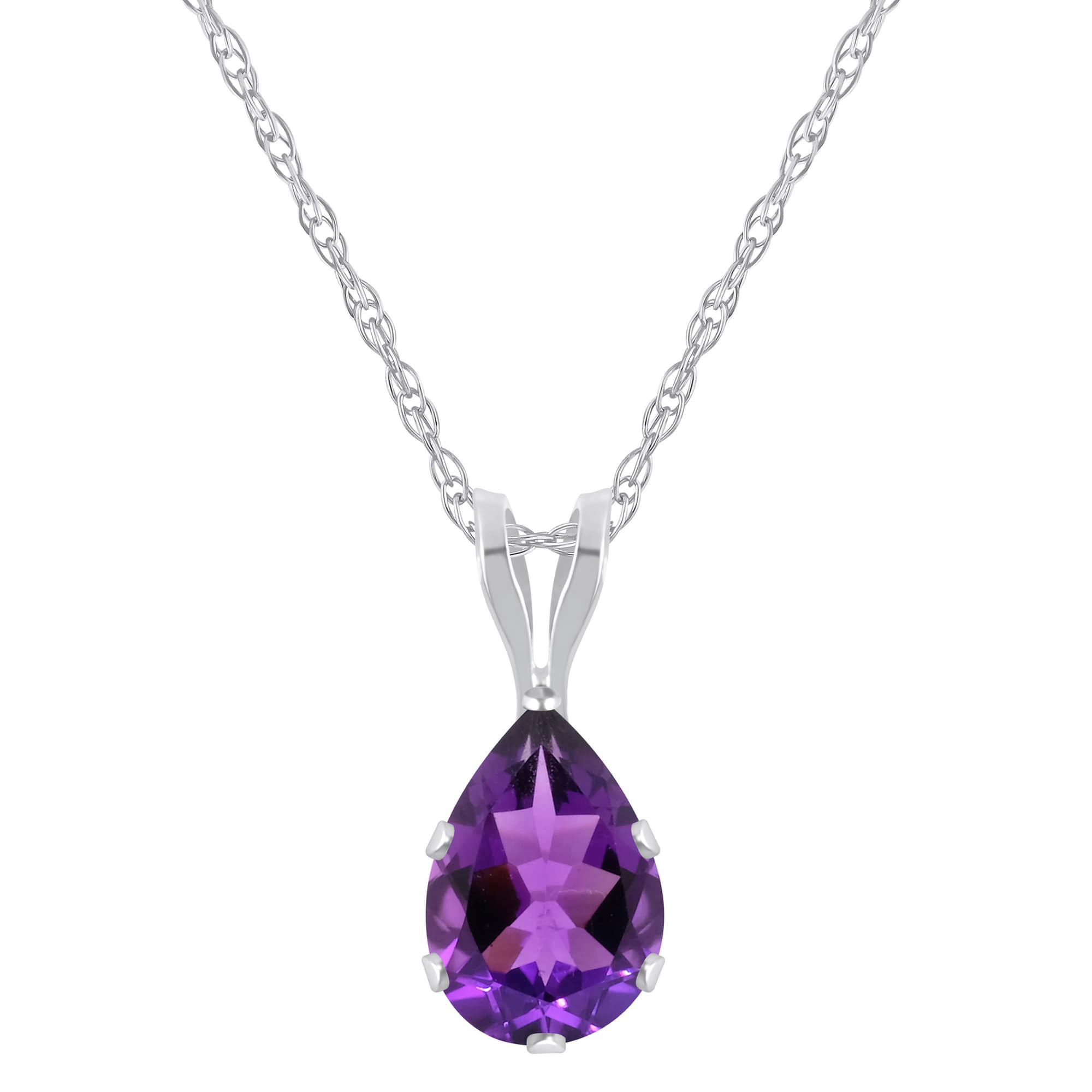

Ожерелье с подвеской из 10-каратного золота с аметистом грушевидной формы 7x5 мм Glistening Jewels, 10K White Gold