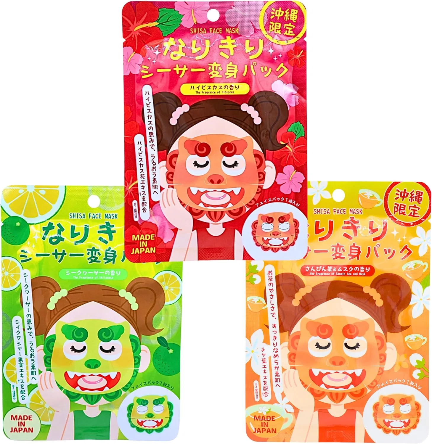 Набор масок для лица Okinawa Limited Makeover Face Pack Set, 3 шт, гибискус