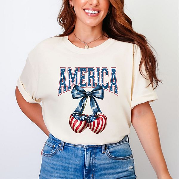 

Футболка America flag cherries coquette garment dyed Simply Sage Market, Ivory