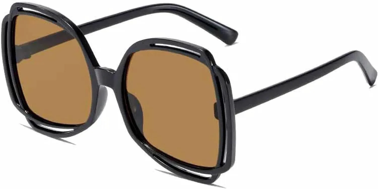 

Модные солнцезащитные очки большого размера с выемками, женские, в стиле ретро, ​​уличные, с застежкой-пряжкой, защита от УФ-излучения UV400 generic, Black Brown