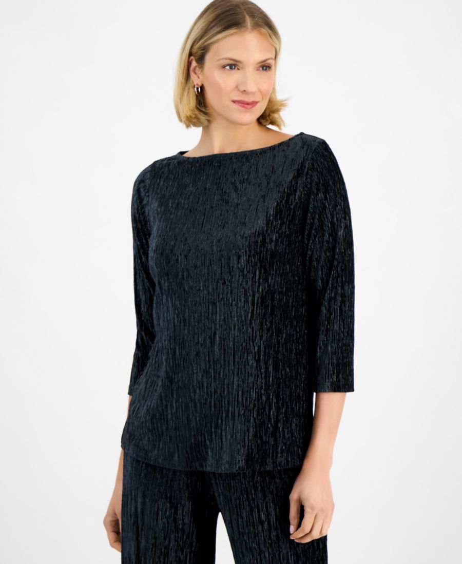 

Женская плиссированная бархатная блузка JM Collection, Deep Black