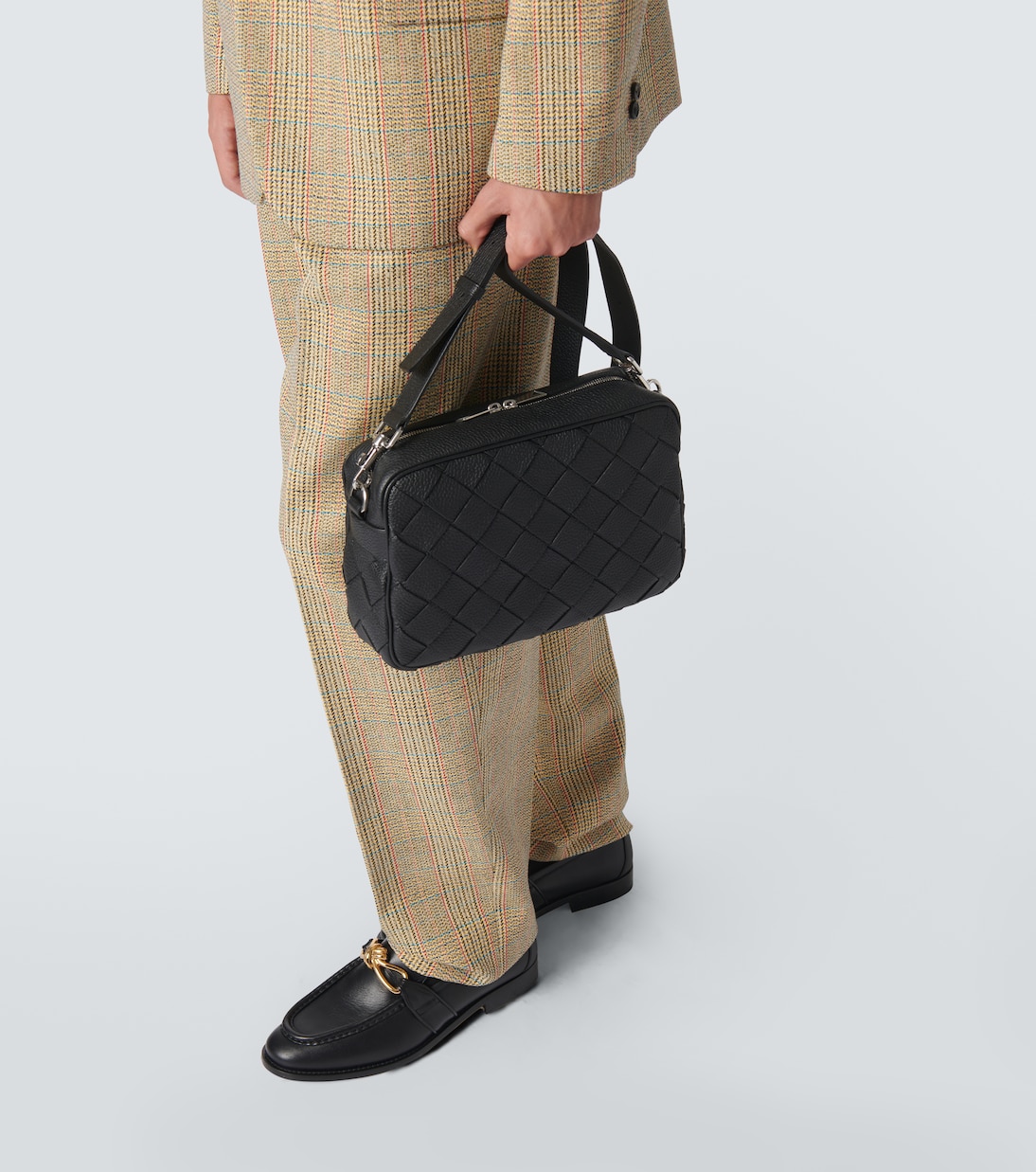 Кожаная фотосумка Intrecciato Bottega Veneta, Black-Silver — фото 2