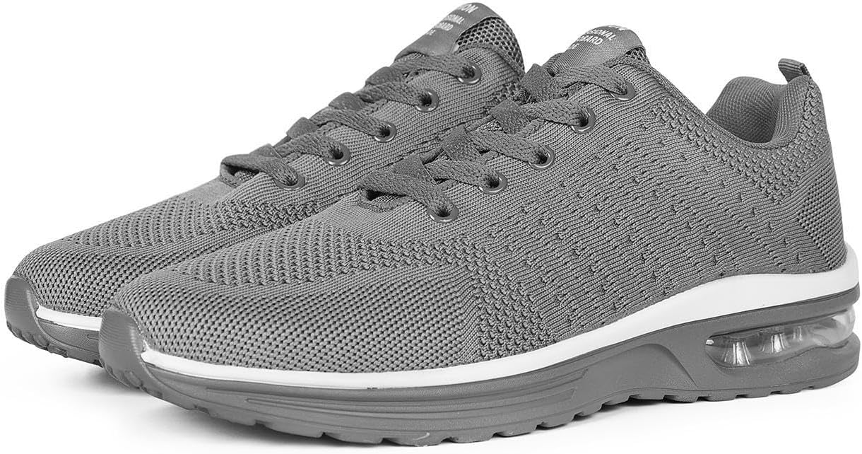 

Мужские спортивные кроссовки большого размера однотонные на шнуровке - дышащий верх, нескользящая резиновая подошва, стелька с амортизирующей EVA для всех сезонов на открытом воздухе Hoalox, серый