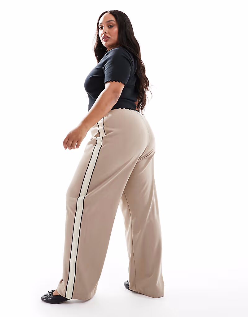 

Свободные брюки Vero Moda Curve с полосками по бокам в цвете «окаменелость»