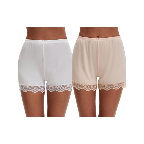 

2 комплекта женских шорт-комбинаций из ледяного шелка с кружевной отделкой, средней посадки, свободного кроя, легкие, дышащие, удобные. Inspire Chic, White Beige