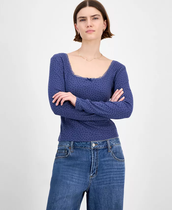 

Топ с цветочным принтом и кружевной отделкой для юниоров Hippie Rose, синий