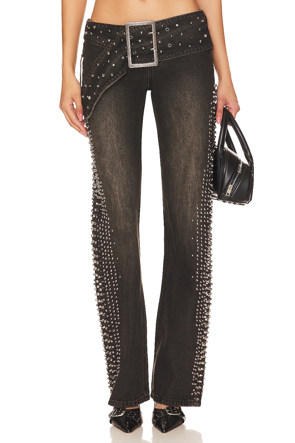 

Джинсы с заклепками и низкой посадкой Jaded London, цвет dark wash