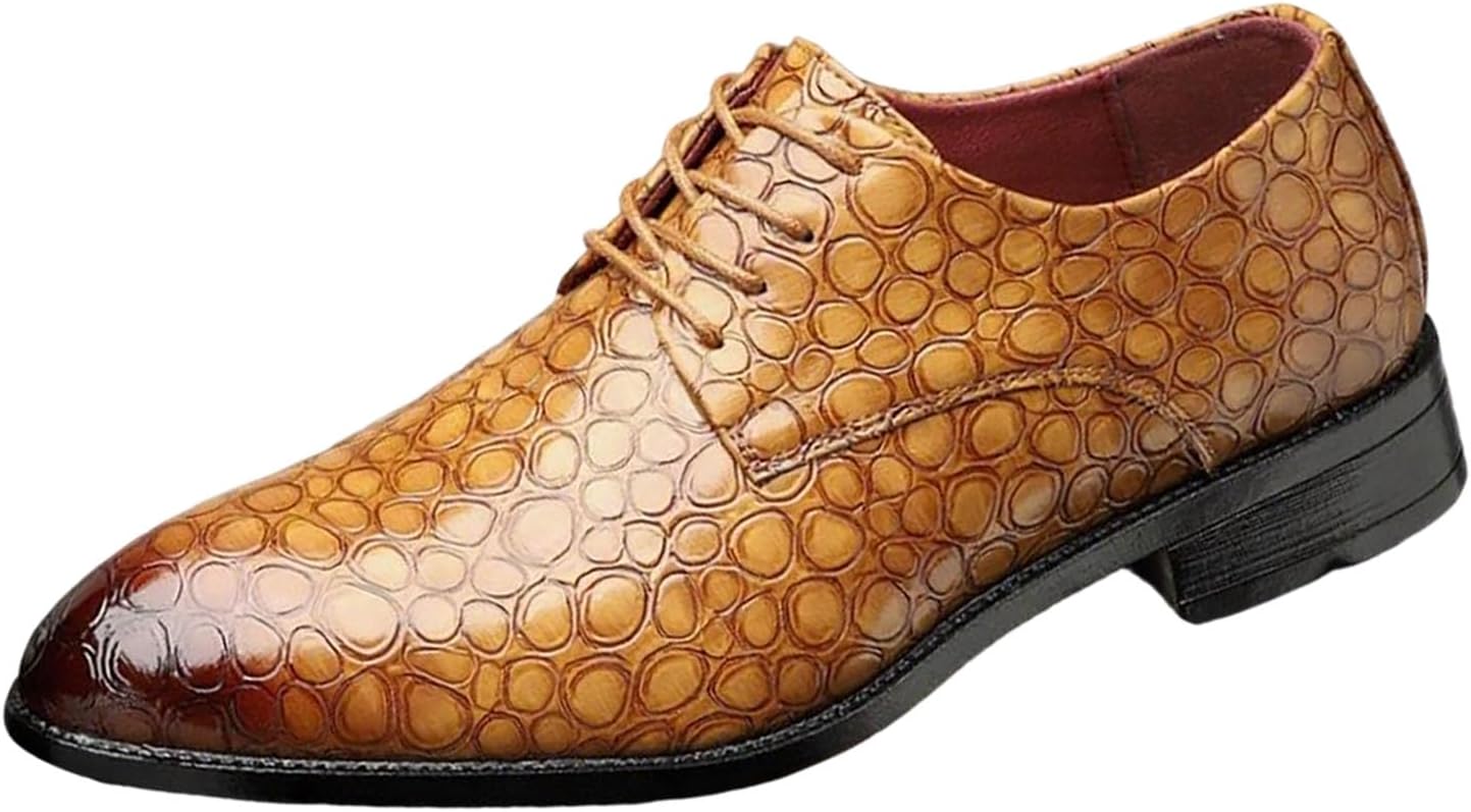 

Мужские винтажные оксфорды из кожи с тиснением под крокодила, на шнуровке, классический округлый носок, противоскользящие массивные дерби, деловая обувь для работы, свадьбы, вечеринки, костюма Nxnbhsl, желтый