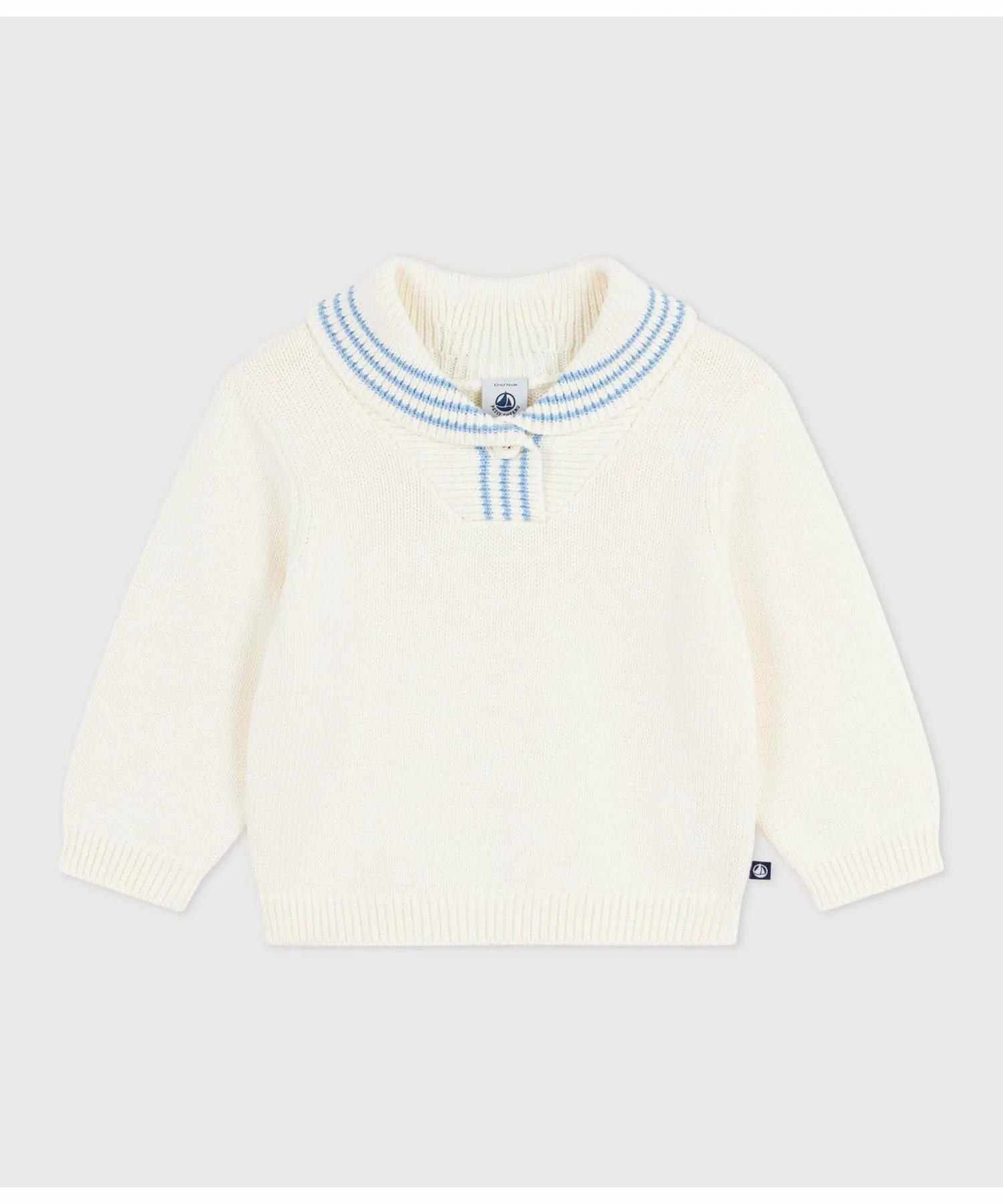 Вязаный пуловер с воротником-шалью PETIT BATEAU, Off white — фото 3