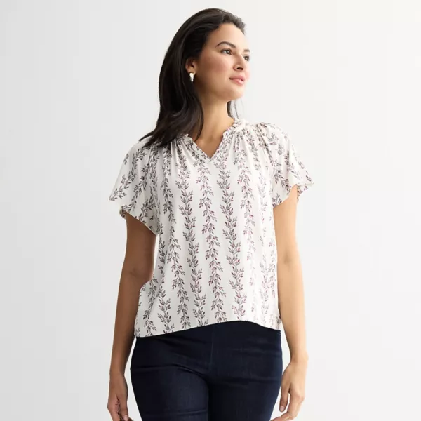 

Женская блузка с регланом и сборкой Croft & Barrow, цвет cream ivy stripe