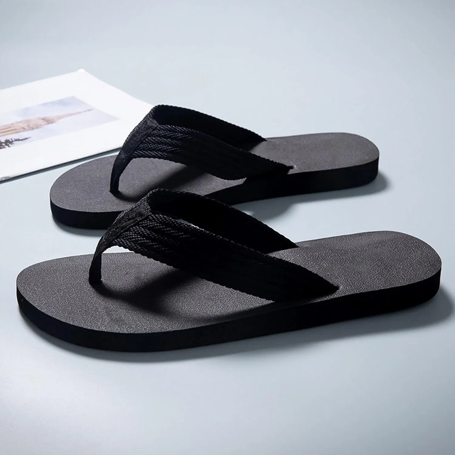 Мужские повседневные шлепанцы Tragen Strand Nicht Slip Atmungsaktive, 2026, Zehen Große Größe Flache Unterseite Hausschuhe Sandalen Schuhe Herren Generic, Schwarz — фото 3