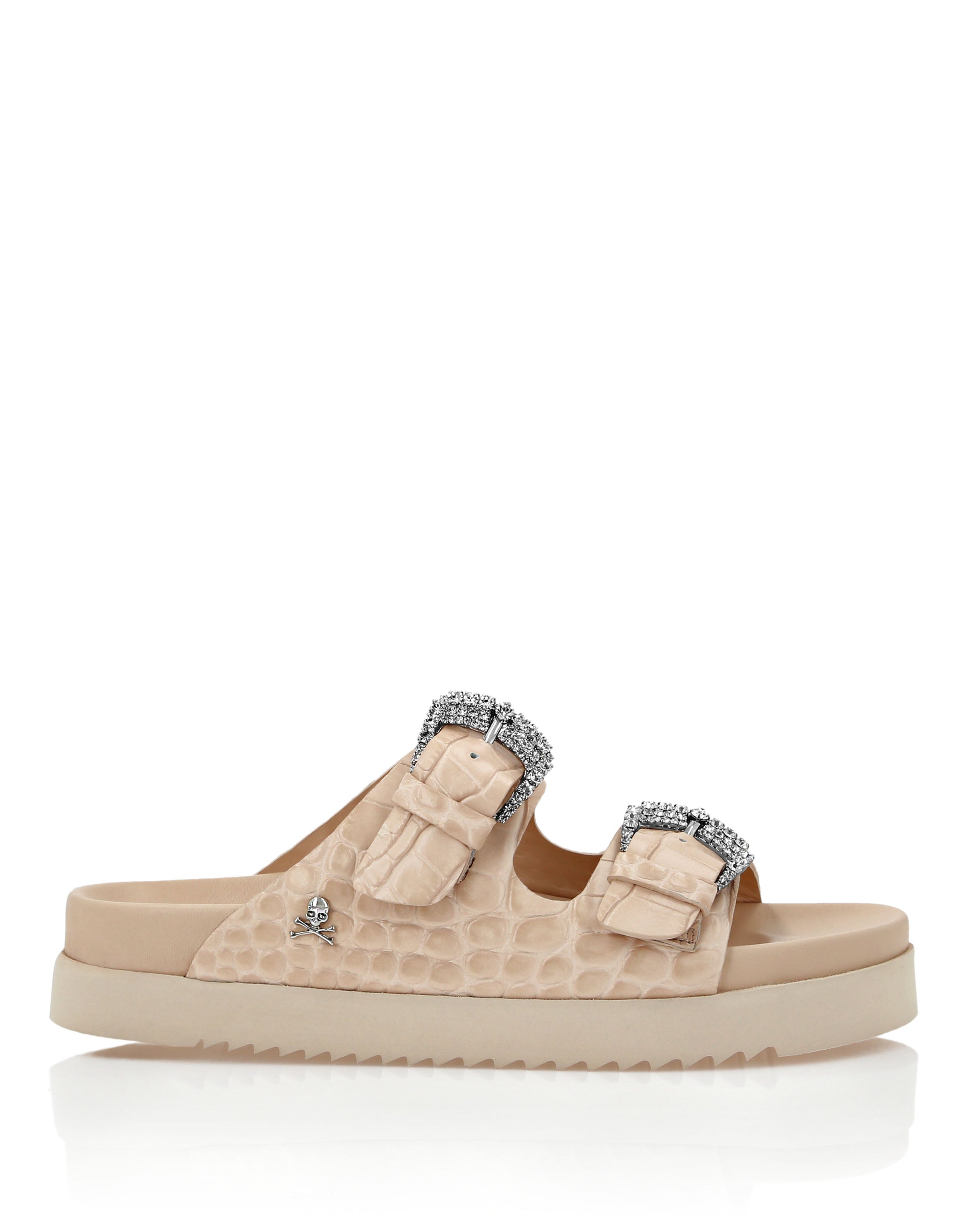 Сандалии из кожи с крокодиловым принтом Flat Crystal PHILIPP PLEIN, цвет nude pink — фото 2
