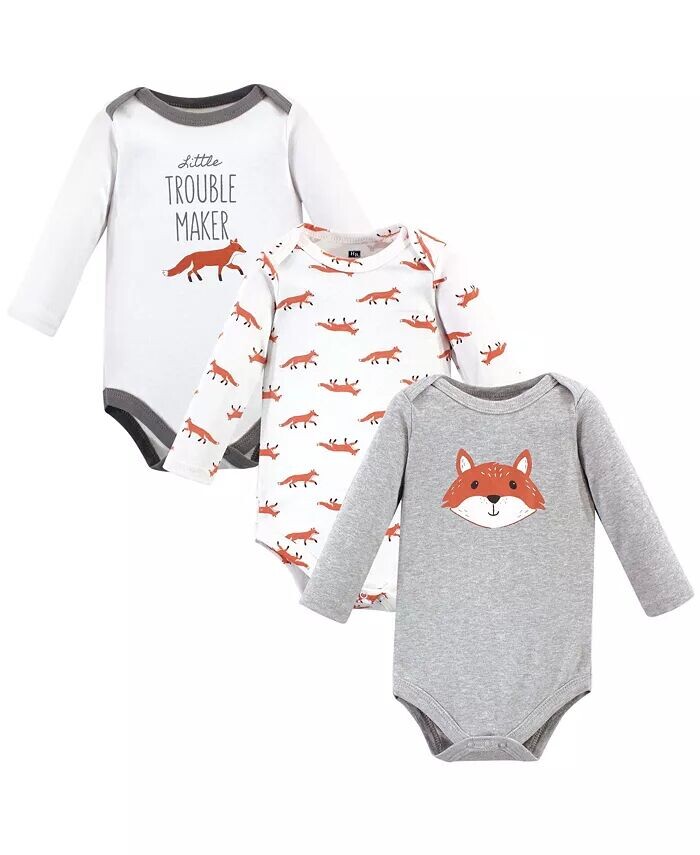 

Хлопковые боди с длинными рукавами для новорожденных мальчиков, Little Fox, 3 шт Hudson Baby, серебряный