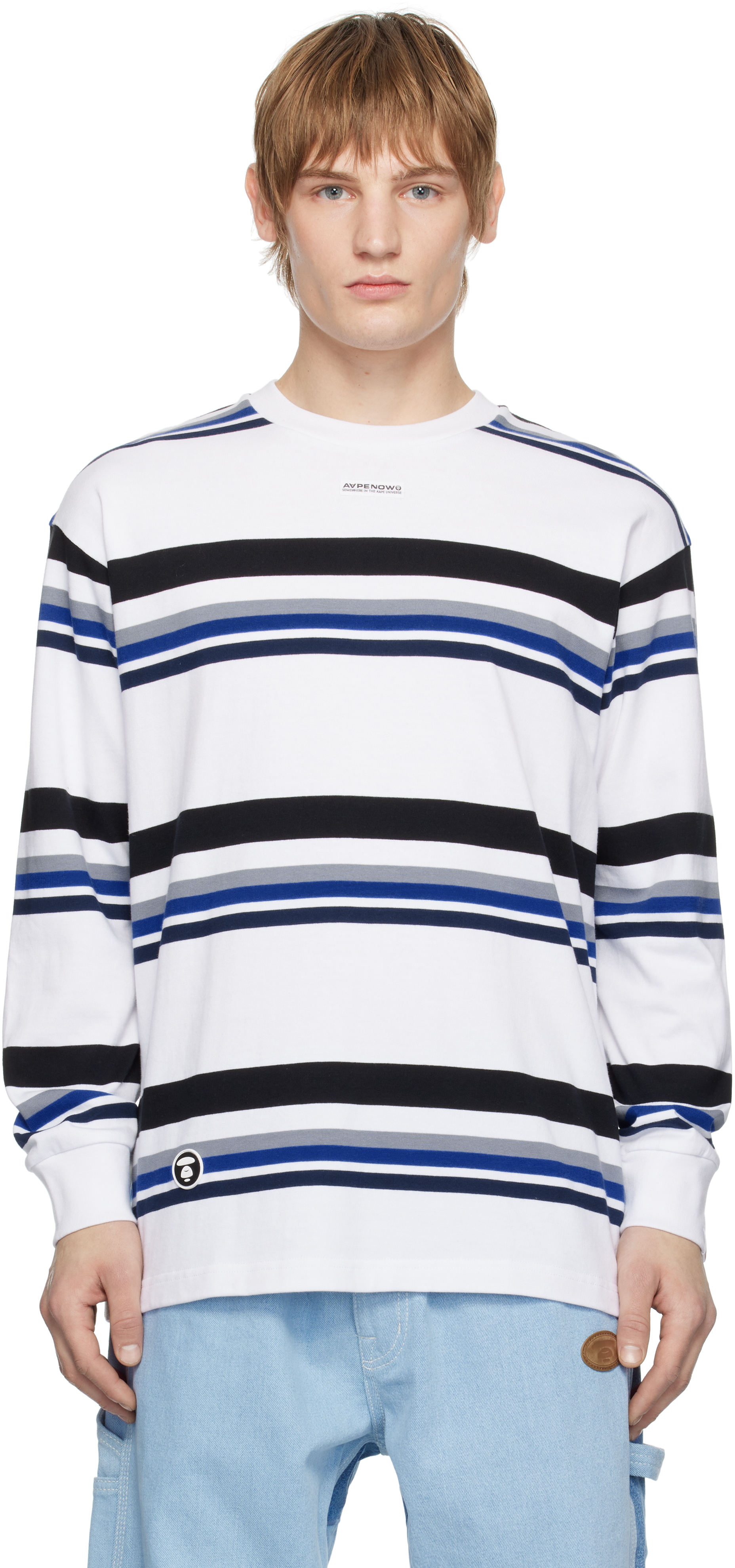 

Белая полосатая футболка с длинным рукавом AAPE by A Bathing Ape