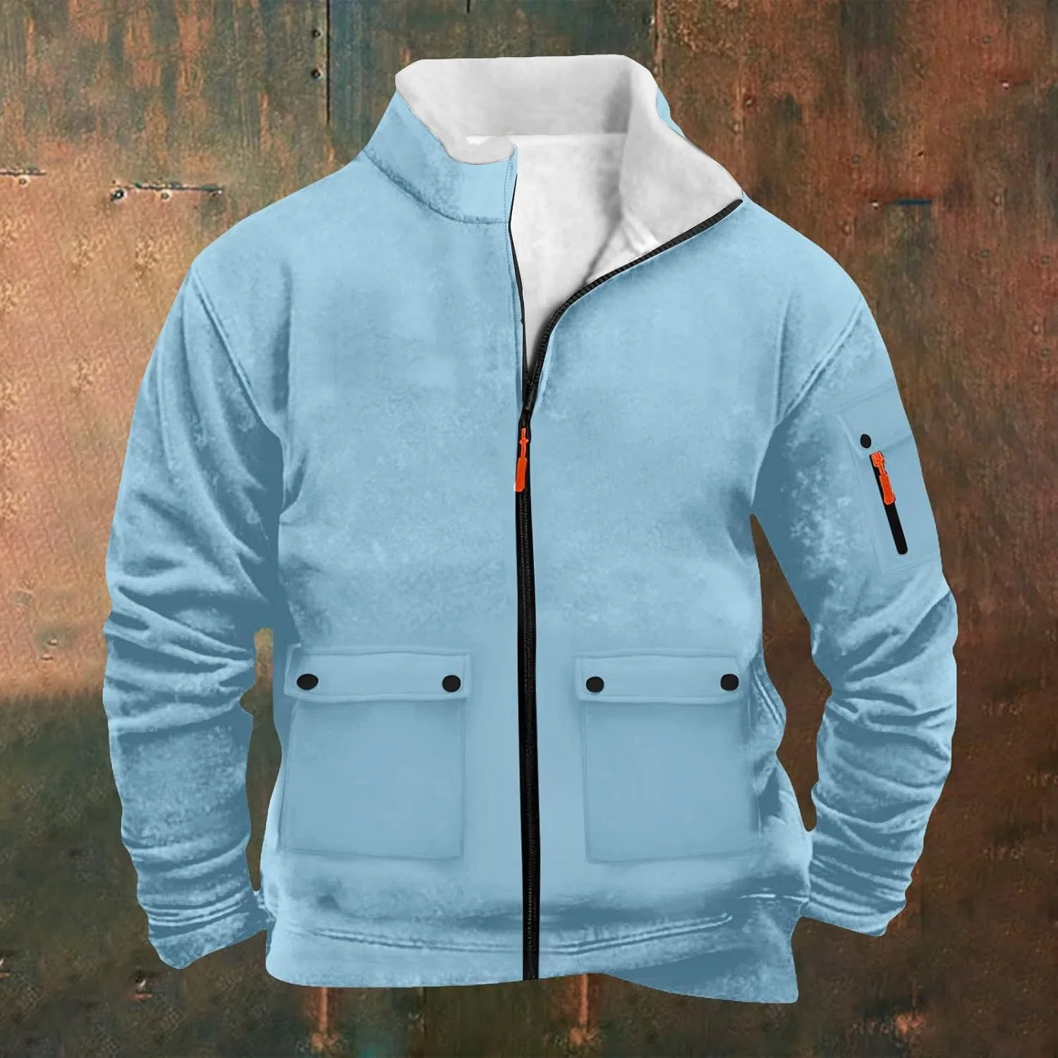 Мужская зимняя утепленная куртка Sherpa Fleece для походов, ветровка, верхняя одежда больших размеров, теплая рабочая куртка на молнии Generic, светло-голубой — фото 4