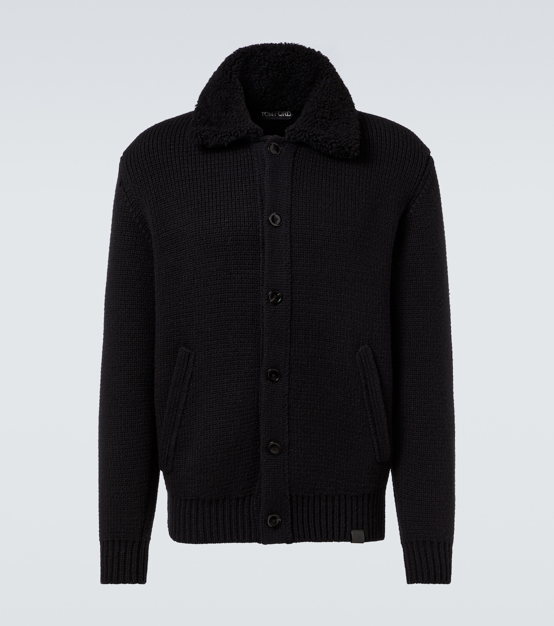 

Кашемировый кардиган с отделкой из овчины Tom Ford, черный