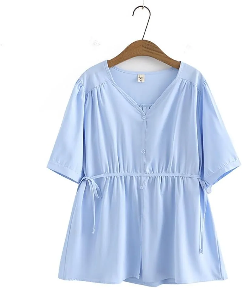 

Блузка женская короткий рукав Pullover French Tops Loose Tees Oversized Curve Clothes MVUYO