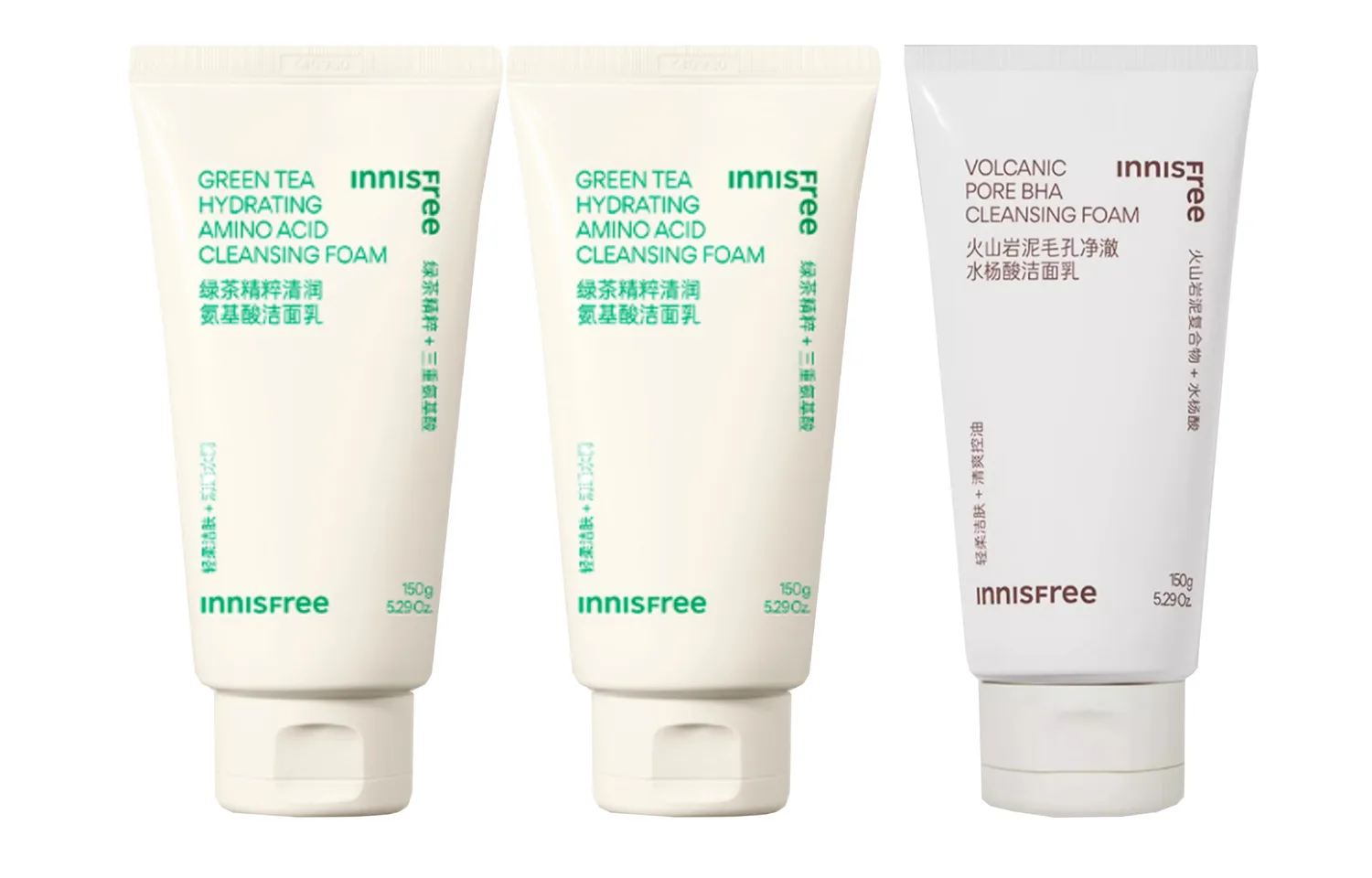 Гель для умывания Innisfree — Очищающее средство унисекс, New Green Tea Cleanser * + New Volcanic Cleanser, 150 г — фото 2