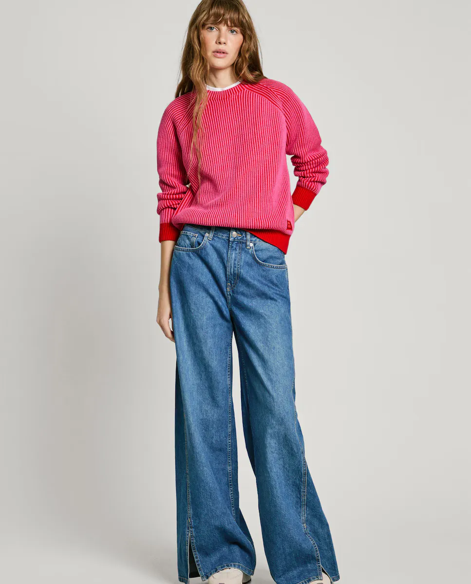 

Женские джинсы средней посадки, широкие, с разрезами внизу Pepe Jeans, синий