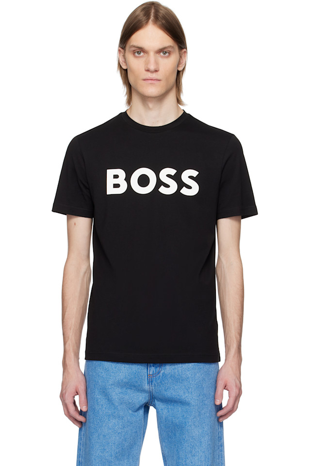 

Футболка с принтом изогнутого логотипа Boss, черный