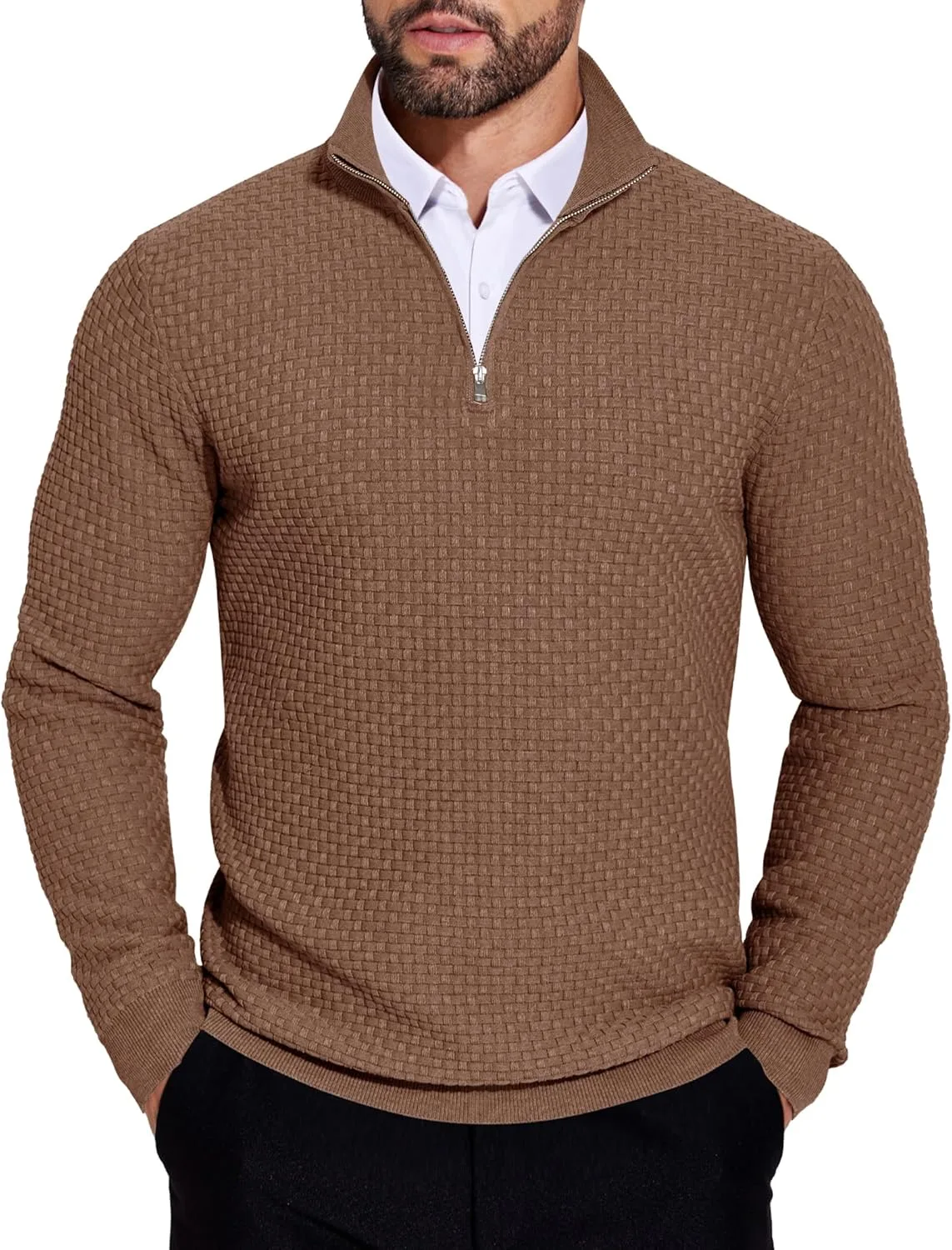 

COOFANDY мужской тонкий поло-свитер с воротником стойкой