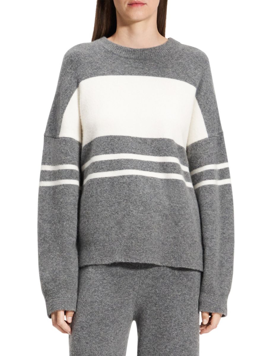 

Свитер из смесовой шерсти с цветными блоками Theory, цвет Medium Heather Grey Ivory