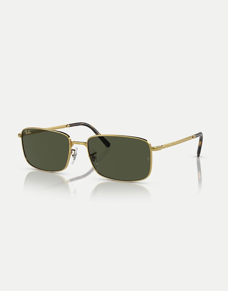 

Ray-Ban - RB3717 - Солнцезащитные очки прямоугольной формы золотого цвета с зелеными линзами