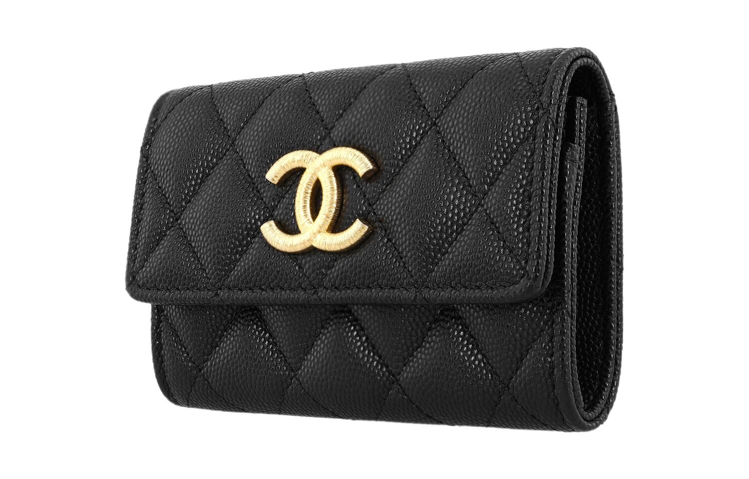 CHANEL Женский черный картхолдер из кожи икры — фото 2