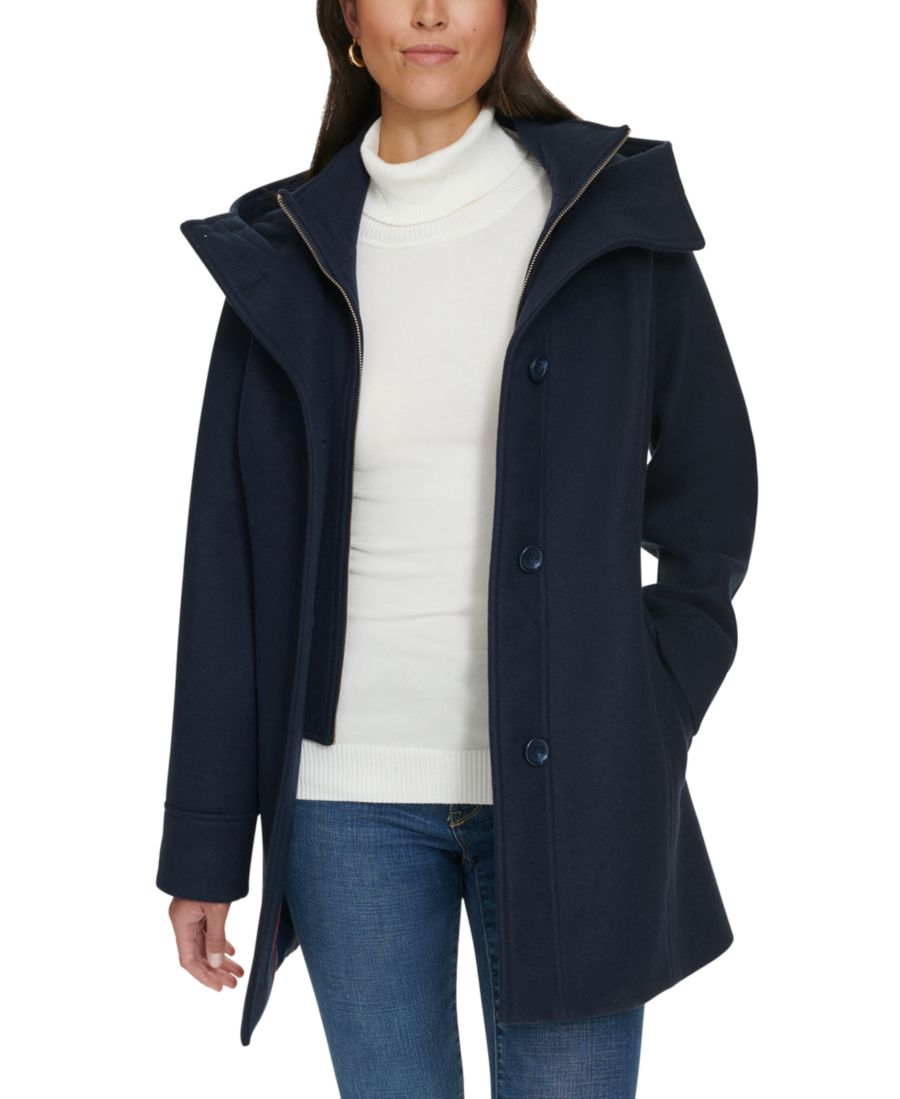 Женское пальто с капюшоном и застежкой на пуговицы Tommy Hilfiger, Navy — фото 4