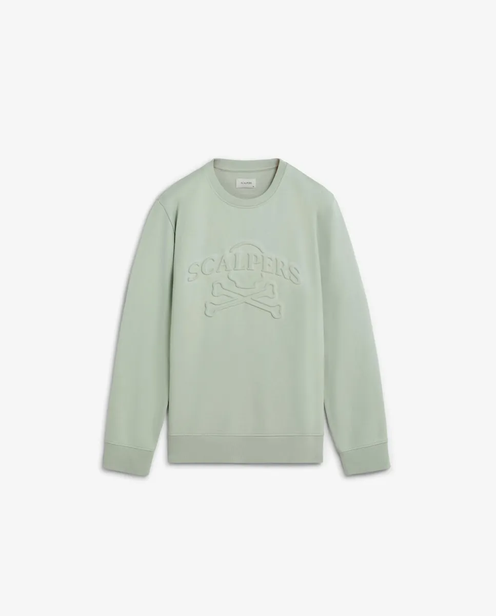 

Мужская толстовка без капюшона, обычного кроя, с логотипом и рельефным черепом на груди Scalpers, светло-зеленый