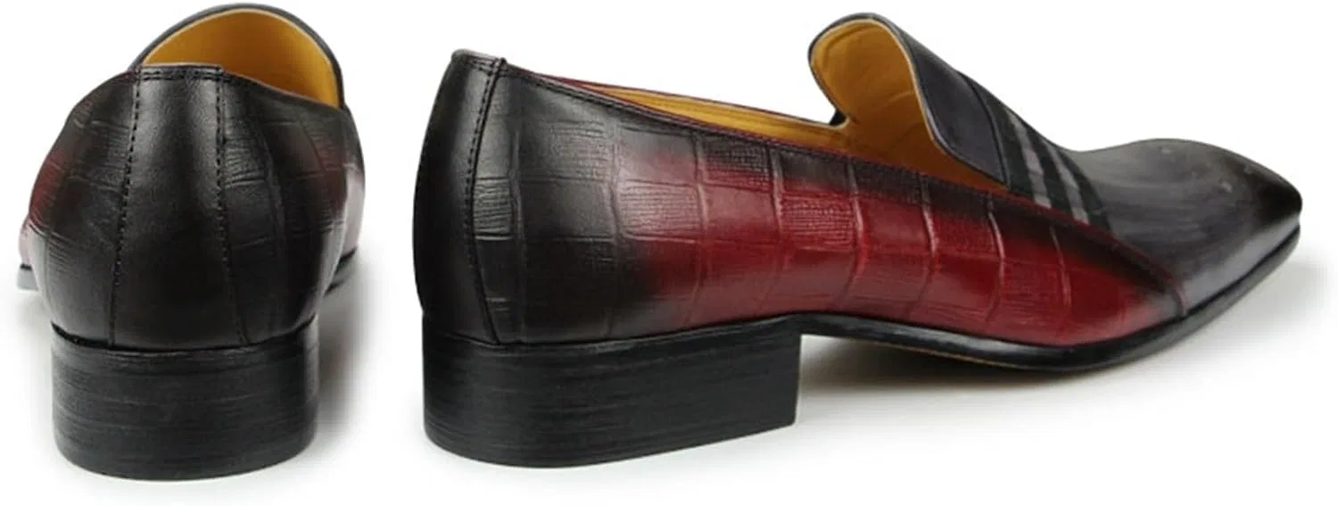 Туфли кожаные мужские, красно-серые полосатые, Loafers EXAMEEEU — фото 2