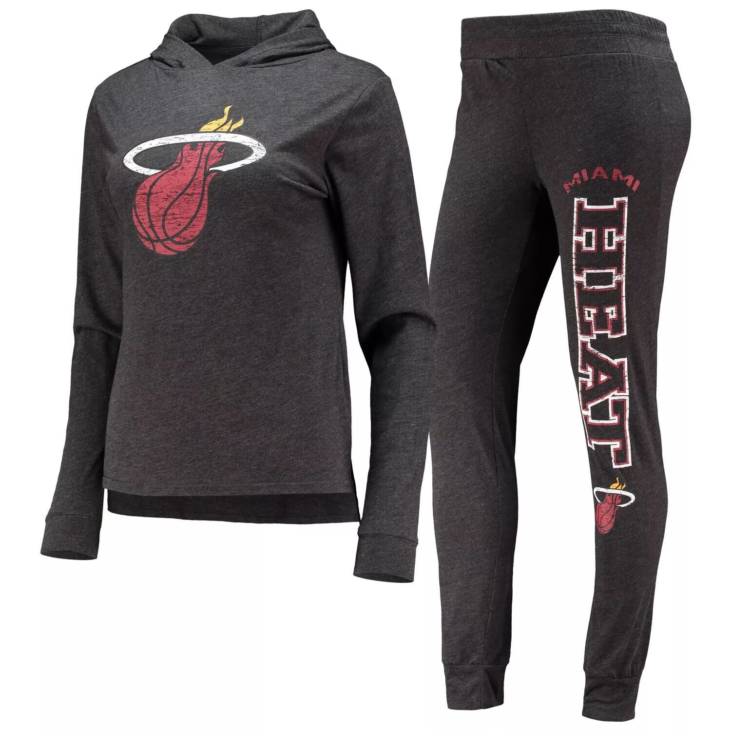 

Женский комплект для сна с капюшоном и брюками Concepts Sport черного цвета Miami Heat