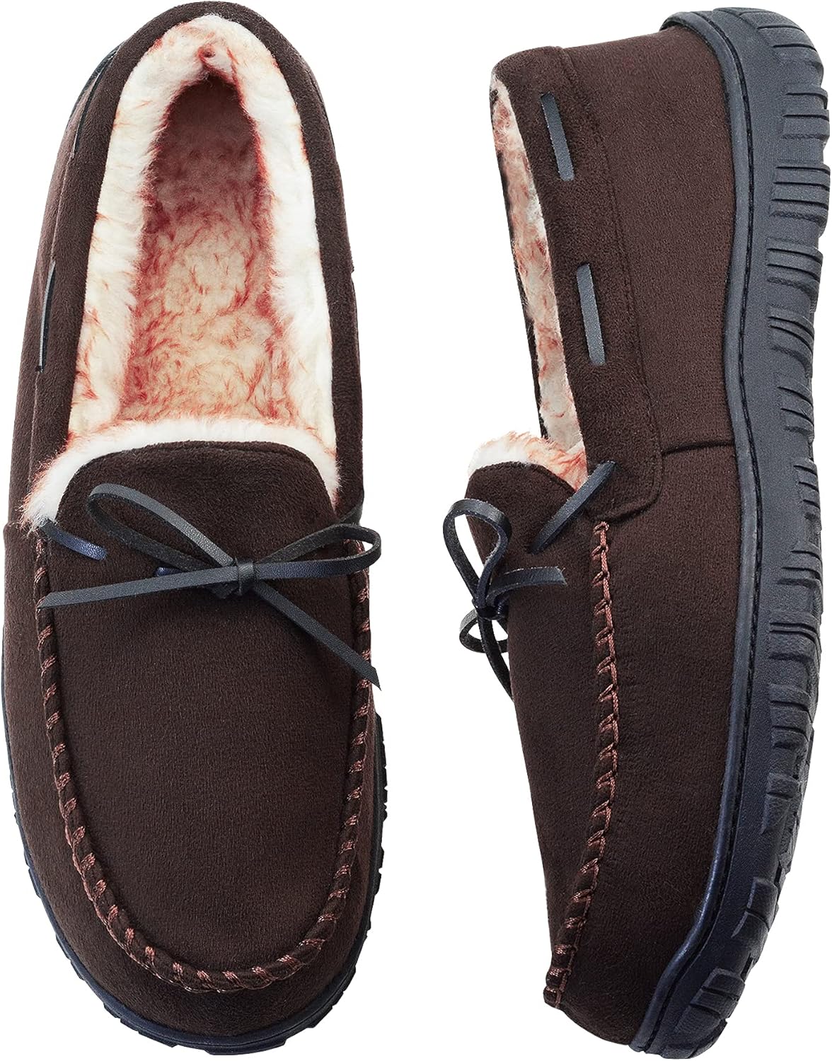 

Мужские мокасины VLLy с поддержкой свода стопы из памяти формы, домашние тапочки с нескользящей резиновой подошвой, можно стирать в машине, с теплой флисовой подкладкой для дома и улицы, темно-коричневый