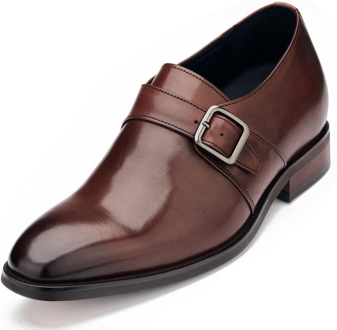 

Мужские невидимые обувные платформы CALTO - туфли-лоферы с монковым ремнем из кожи цвета темного кордована, без шнурков - увеличение роста на 7 см - модель Y7256 - размер 9 D(M) US