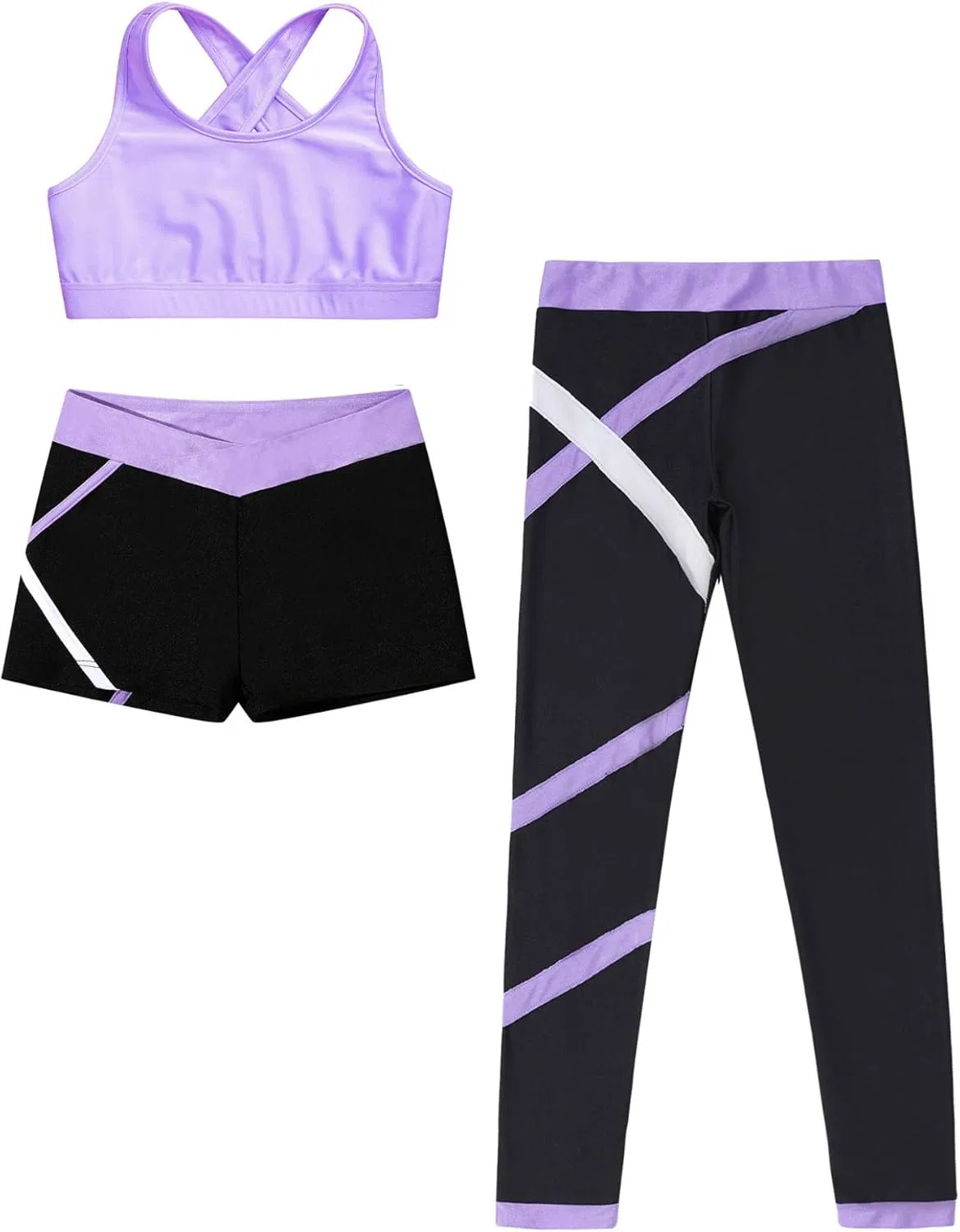 Детский спортивный костюм Loyan, 3 предмета: топ, шорты и леггинсы, Lavender — фото 3