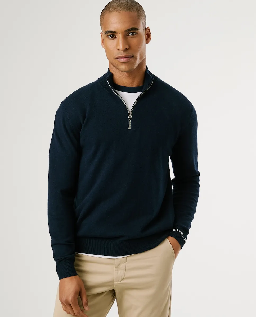

Мужской джемпер с регулярной посадкой и полузастежкой-молнией Pepe Jeans, темно-синий