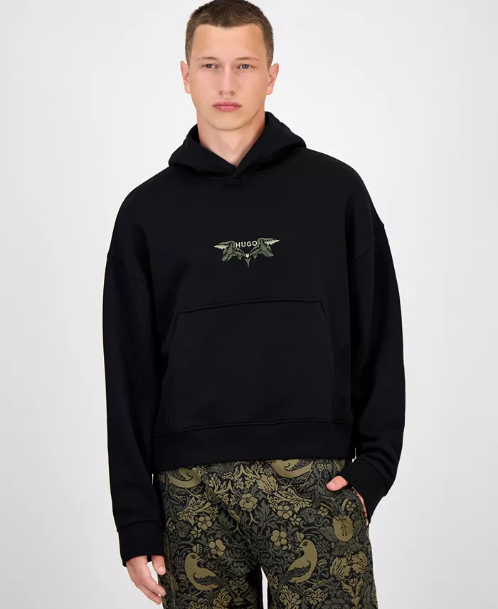 

Мужской худи Dimstone свободного кроя с длинным рукавом и вышитым логотипом Hugo Boss, черный