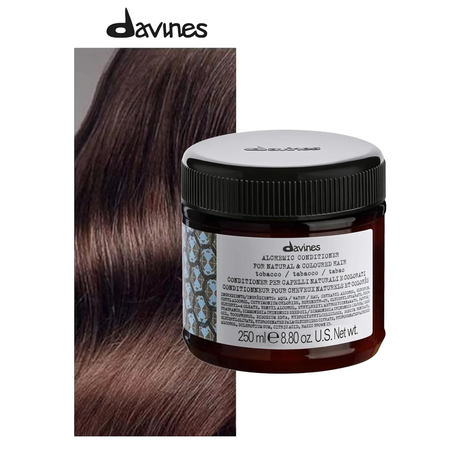 Кондиционер для волос Davines Alchemic Tobacco, крем для окрашивания светло-коричневых и средне-каштановых волос - усиливает и увлажняет коричневые оттенки с маслом жожоба, 8, 45 жидких унций — фото 2