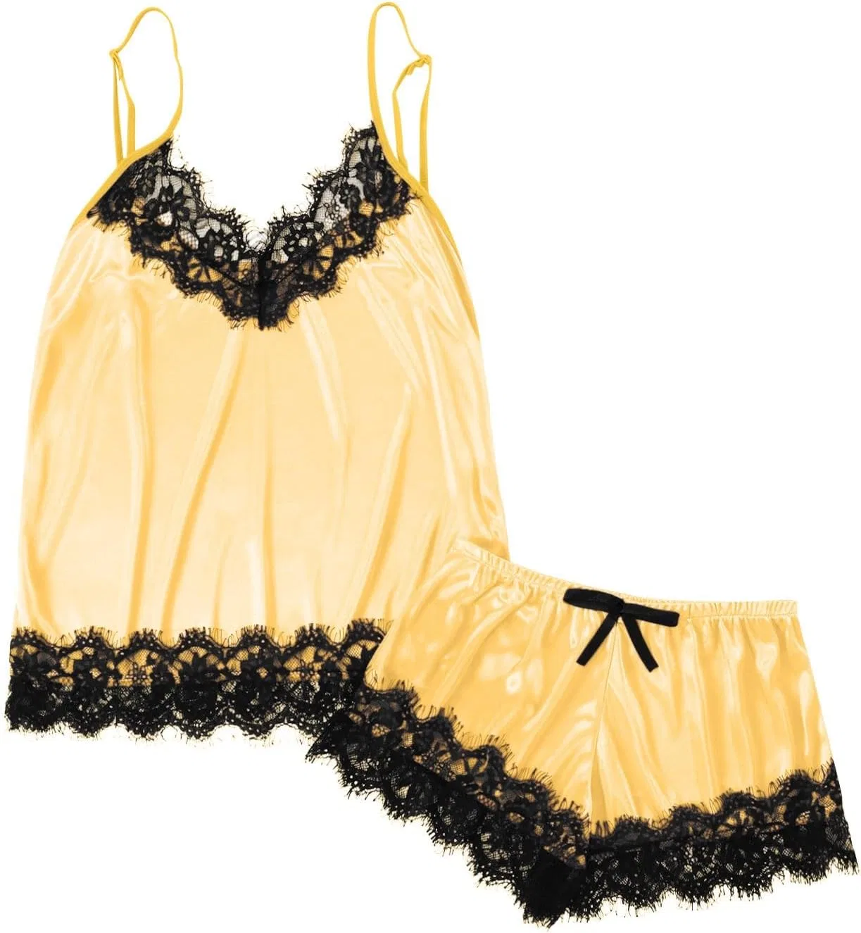 Комплект пижамы кружевной, шелковый, Yellow