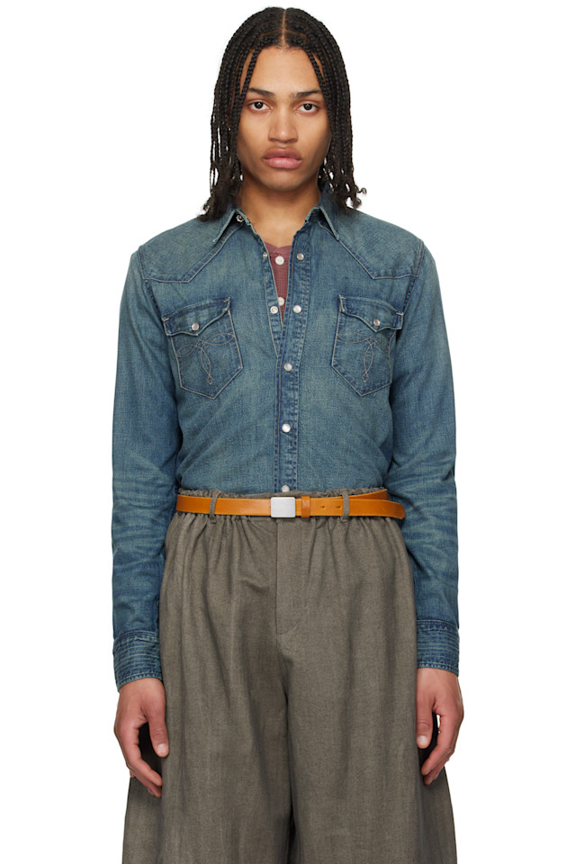 

Свободная джинсовая рубашка в западном стиле Rrl, цвет dark wash