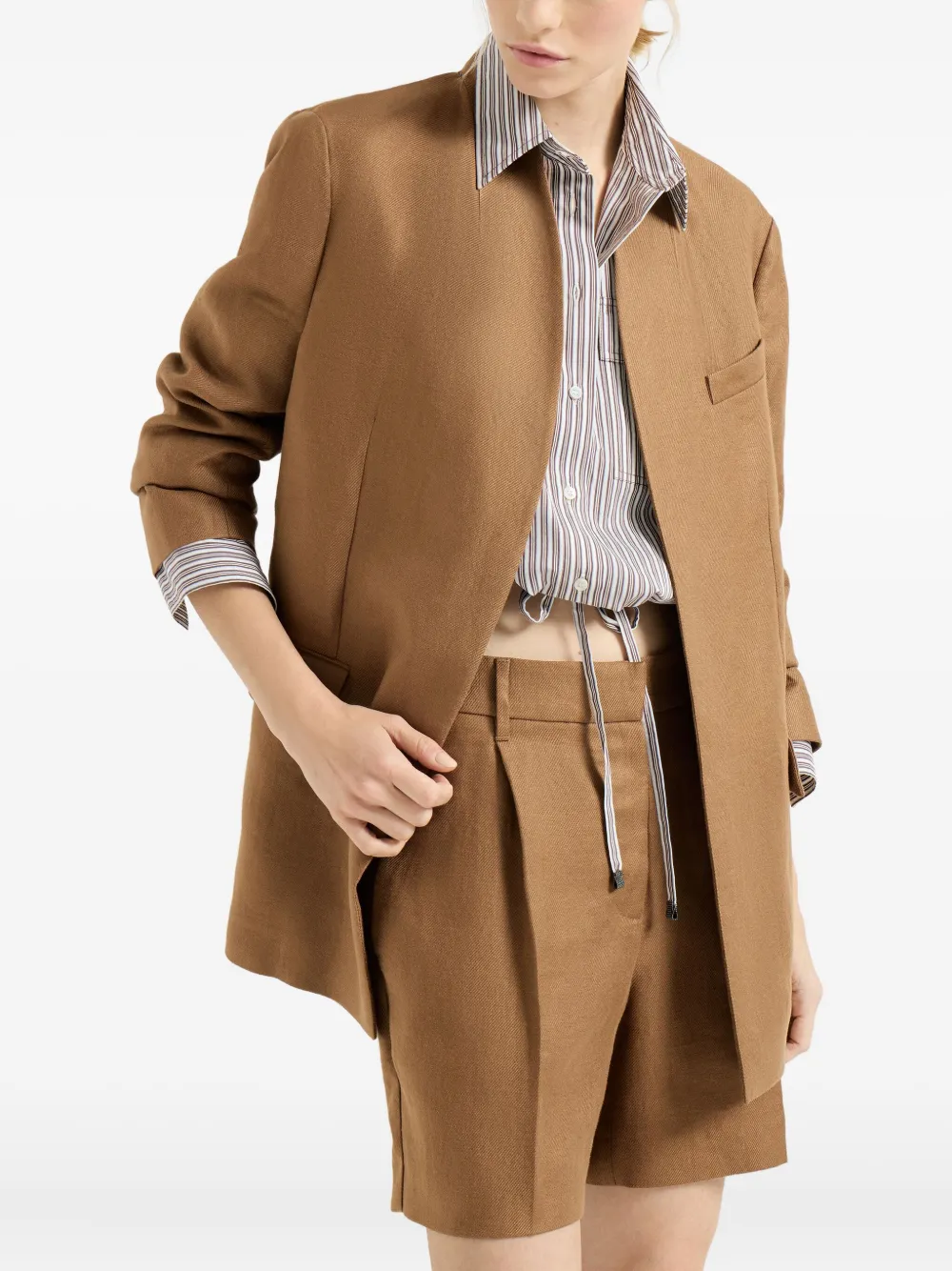 Льняная куртка с декором Monili Brunello Cucinelli, коричневый — фото 3