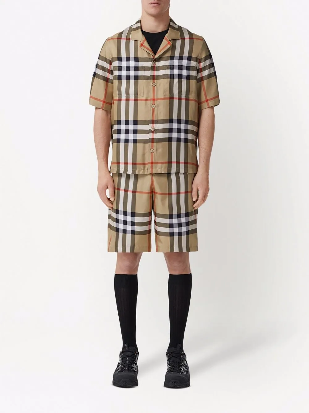 Рубашка BURBERRY с короткими рукавами, шелк 100%, коричневый — фото 2