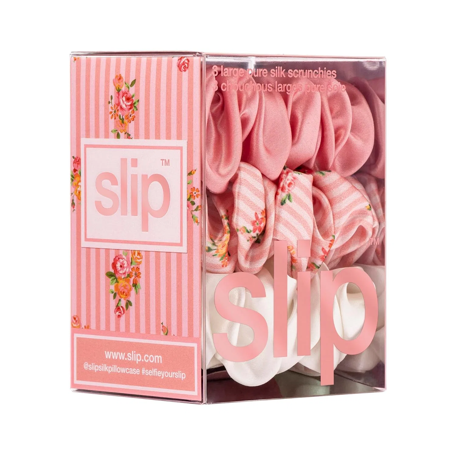 Набор шелковых резинок для волос Slip Silk из 100% тутового шелка, 3 шт. Slip, Pink, White, Petal — фото 4