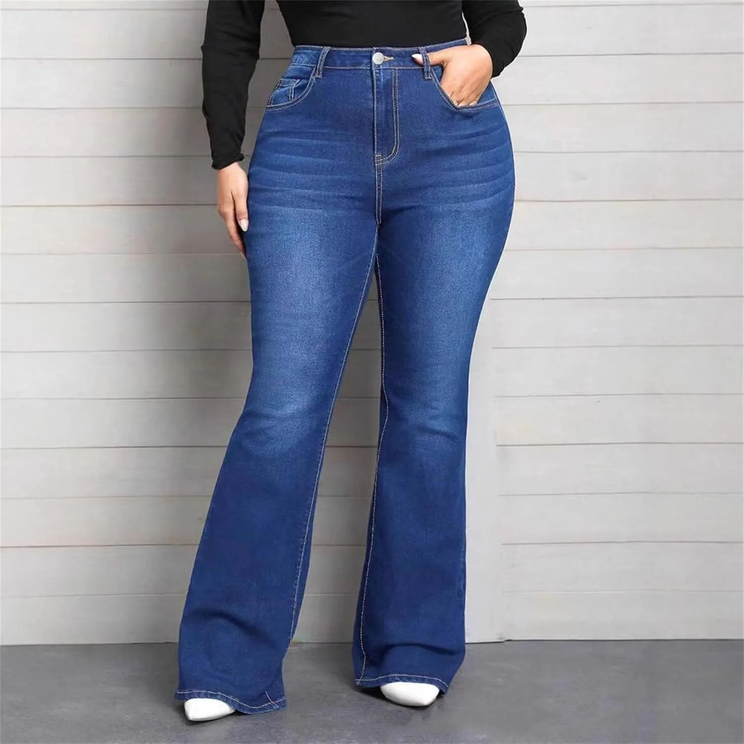 Женские джинсы Plus Size Wide Flare High Waist Stretchy — фото 3