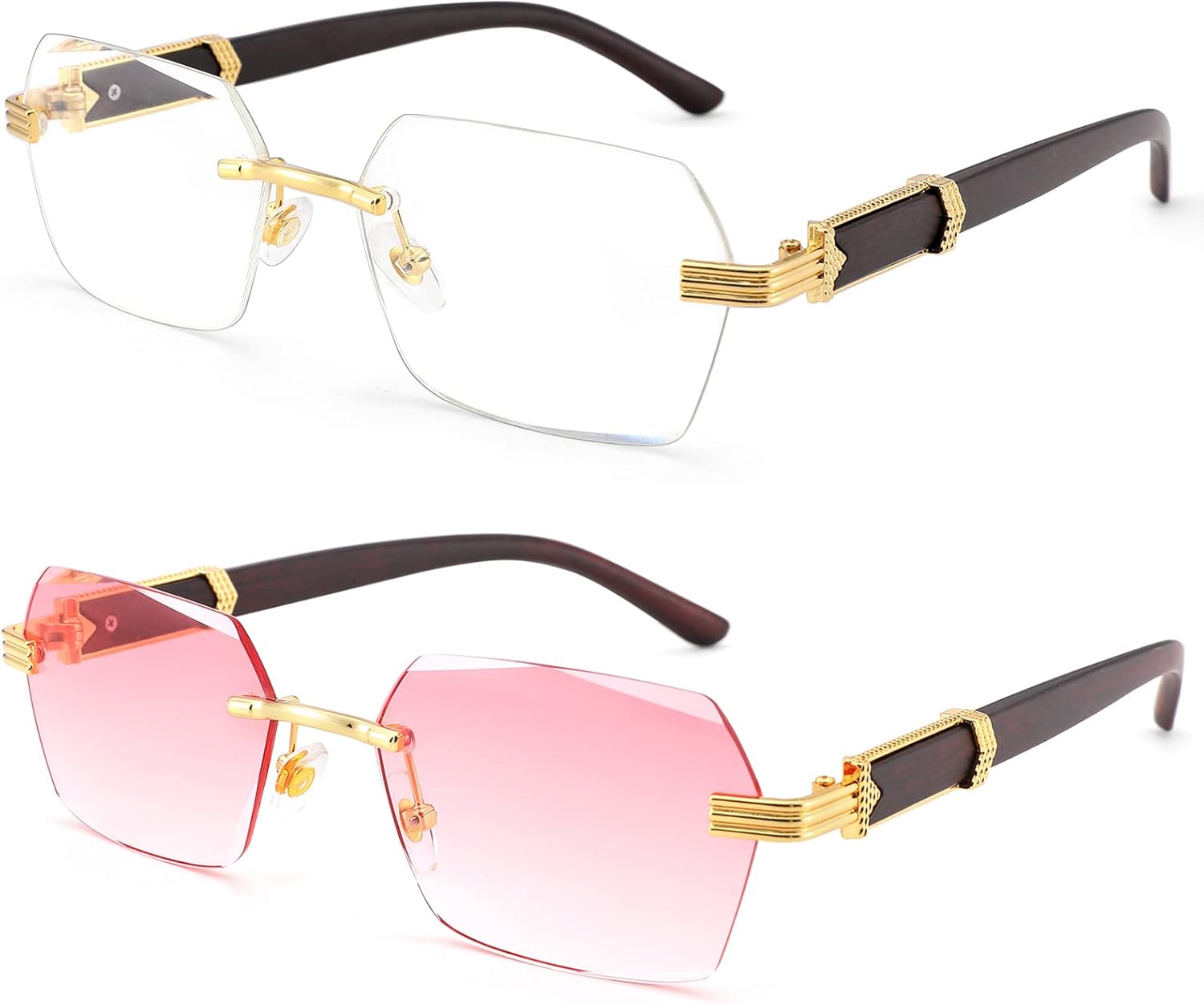 

COASION Модные солнцезащитные очки без оправы для женщин и мужчин в стиле ретро Y2k, квадратные солнцезащитные очки с тонировкой, B2 Gold / Transparent + Gold / Gradient Pink