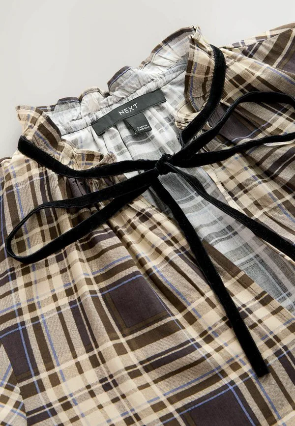 Платье повседневное с длинными рукавами, укороченное Next, Brown Check — фото 2