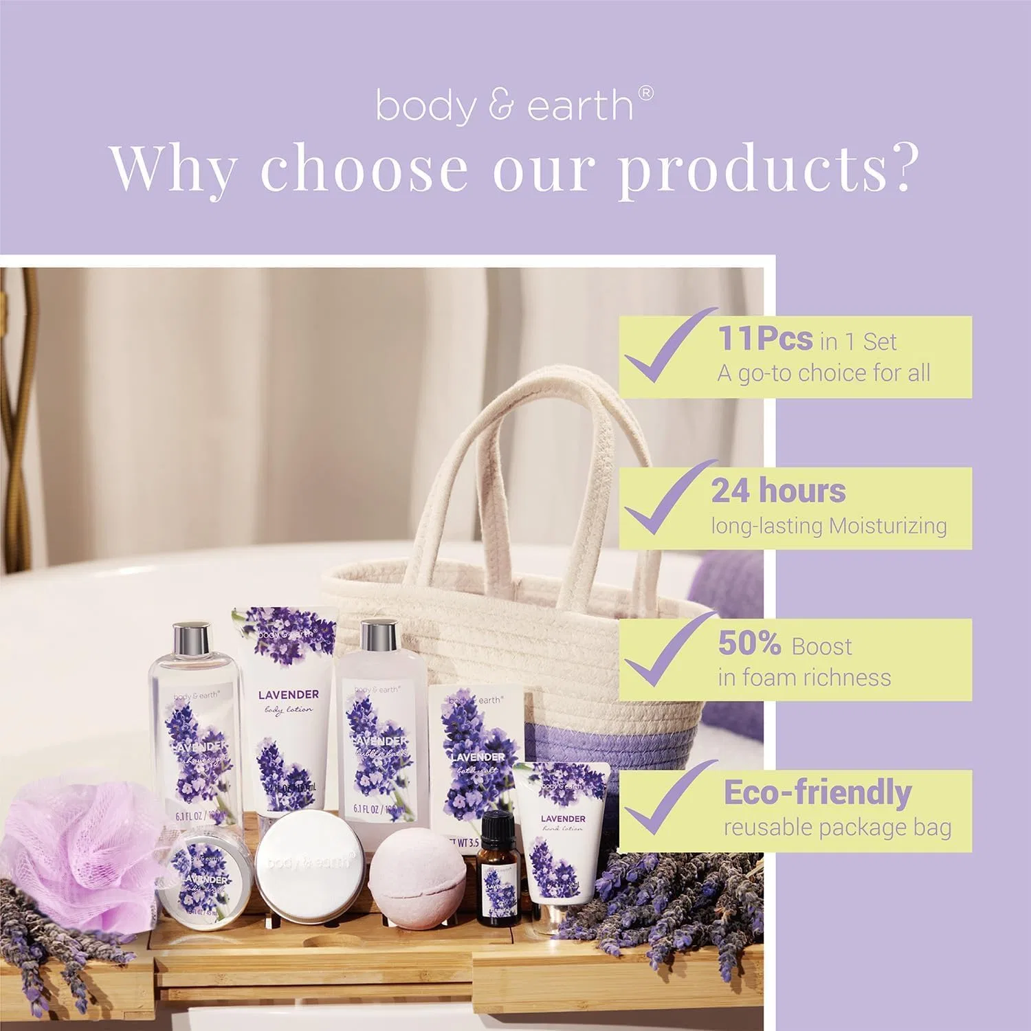 Подарочный набор для женщин Body & Earth из 6 предметов с лавандой Body & Earth, Lavender — фото 4