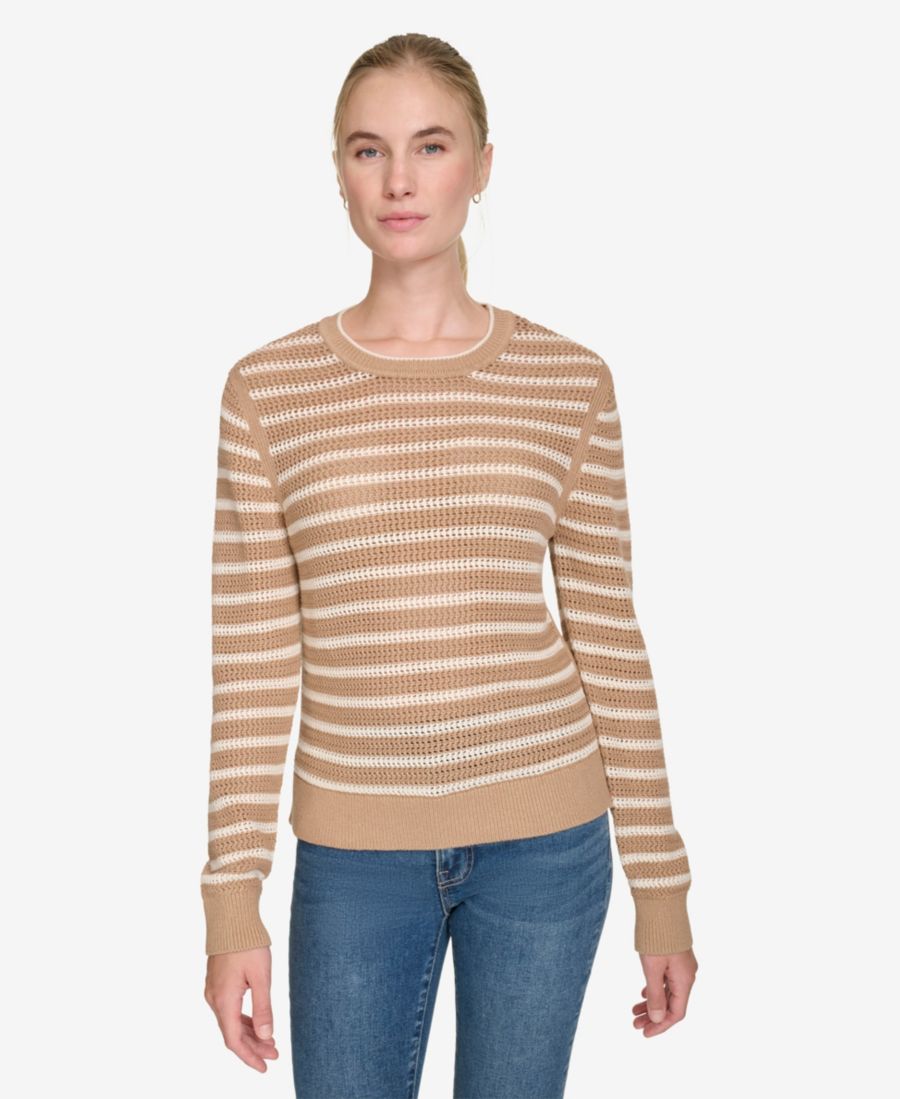 

Женский свитер с длинными рукавами и ажурным круглым вырезом Nautica Jeans, Camel/white swan