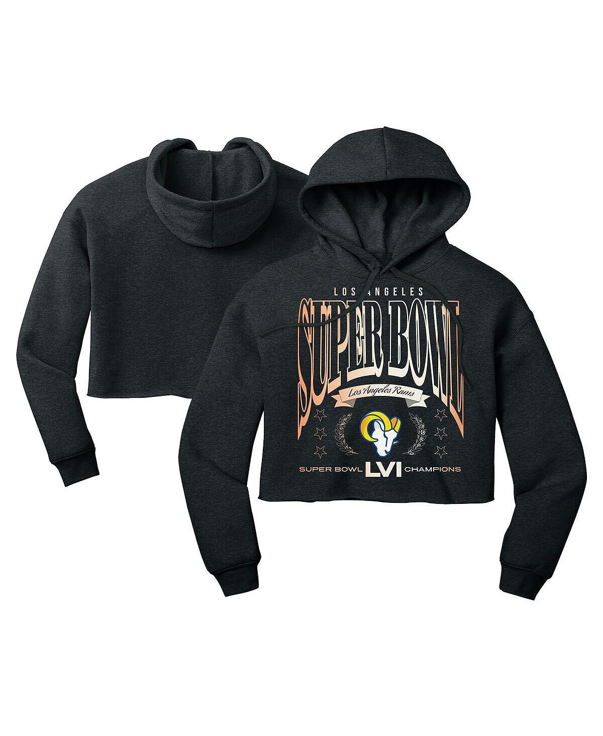 

Женская укороченная толстовка с капюшоном цвета «Heather Charcoal» Los Angeles Rams Super Bowl LVI Champions We Are The Champs WEAR by Erin Andrews