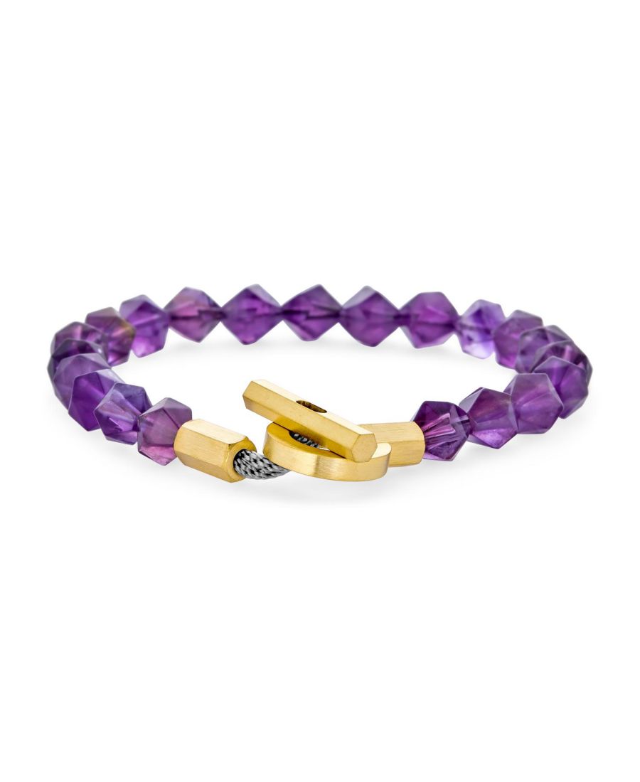 

Браслет в стиле бохо ручной работы из натуральных круглых граненых камней диаметром 8 мм, состоящий из шариков, для ношения в несколько рядов, из нержавеющей стали золотистого цвета Bling Jewelry, Purple amethyst